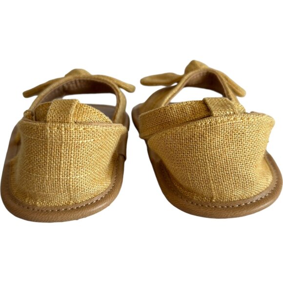 Old Navy Linen Style Bow-Tie Sandals for Baby 12-18M Tan Beige Soft Sole - Picture 5 of 8